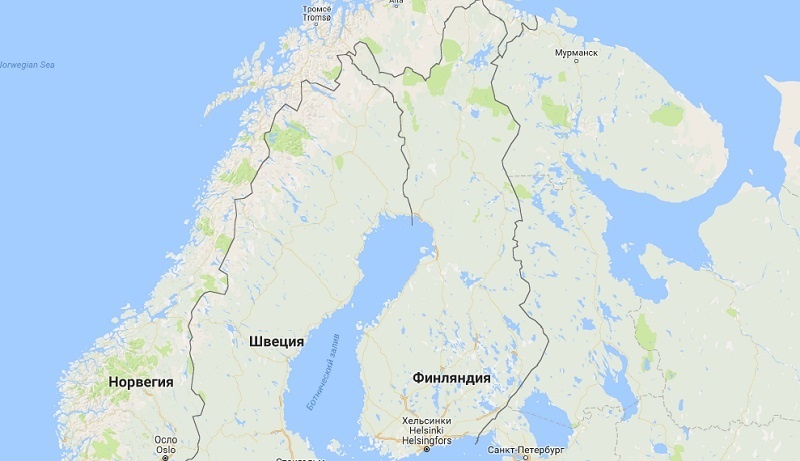 Расположение Финляндии на карте